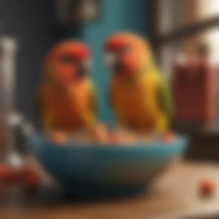 Nutritional variety for conures in bowls