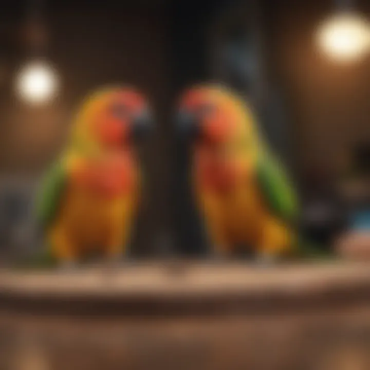 A conure demonstrating a trick, highlighting the bond with its trainer.