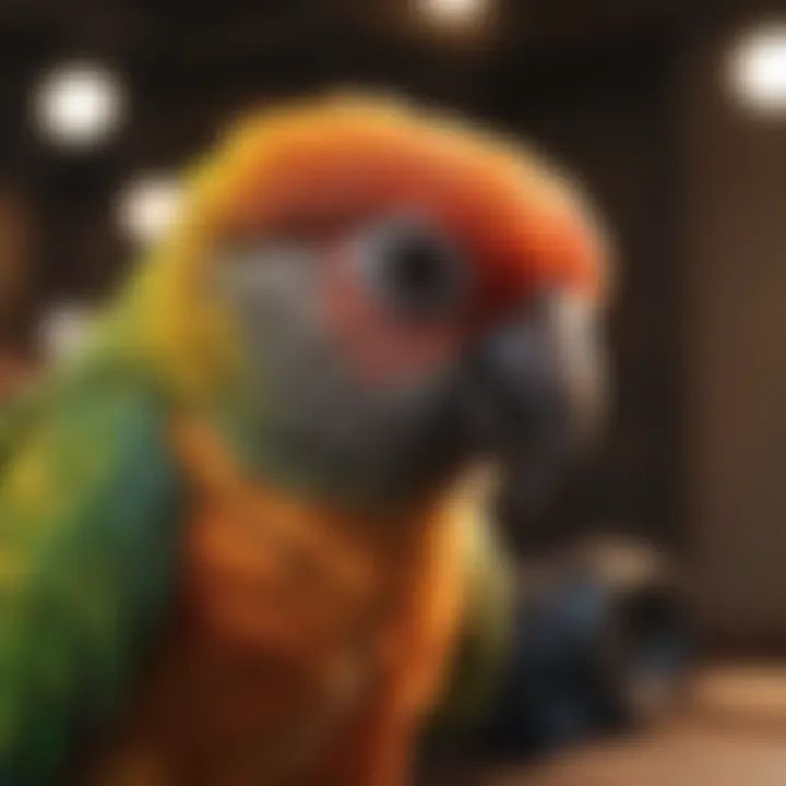 A conure engaging in a training session with its owner.