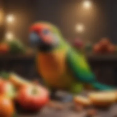 Colorful array of fruits and vegetables suitable for conures