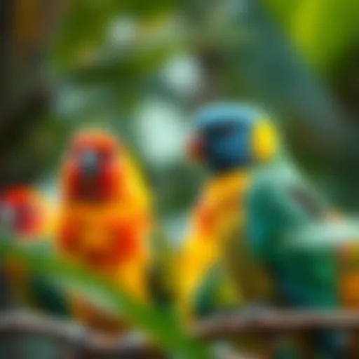 Colorful pet birds in a natural habitat setting