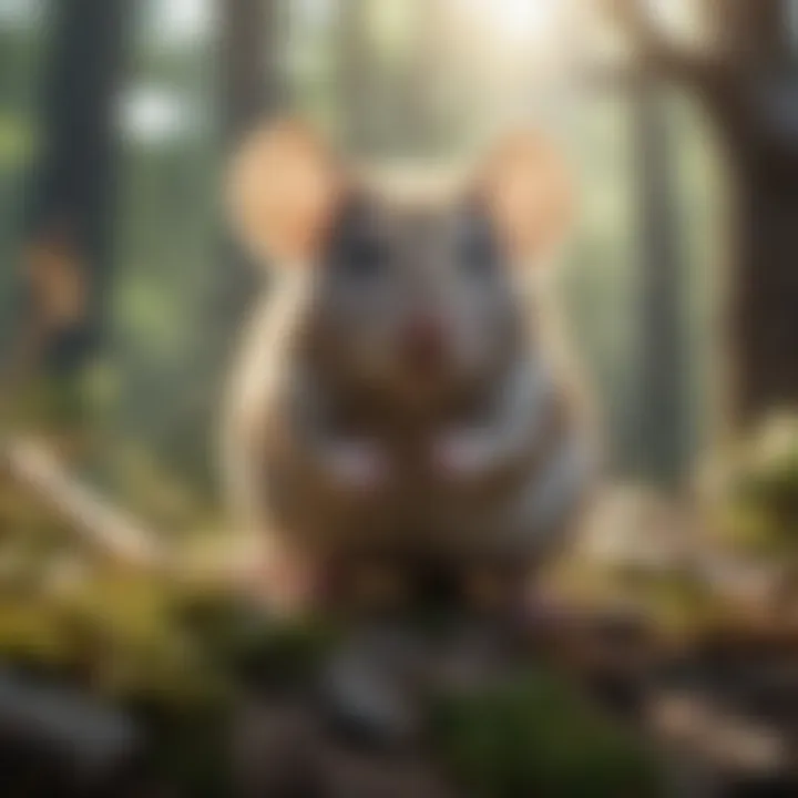 A detailed view of a mouse in a natural habitat, highlighting its behavioral traits.