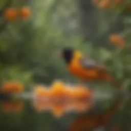 Colorful orioles enjoying oriole jelly