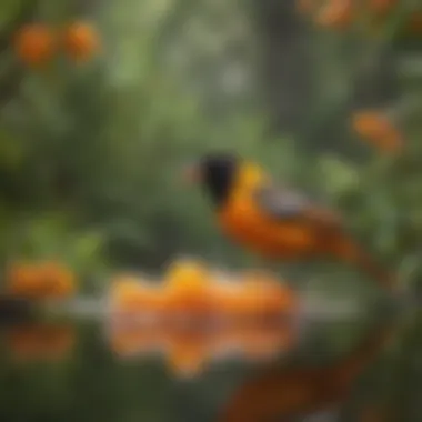 Colorful orioles enjoying oriole jelly