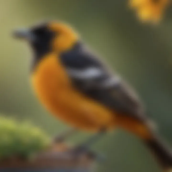 Close-up of an oriole perched on a feeder