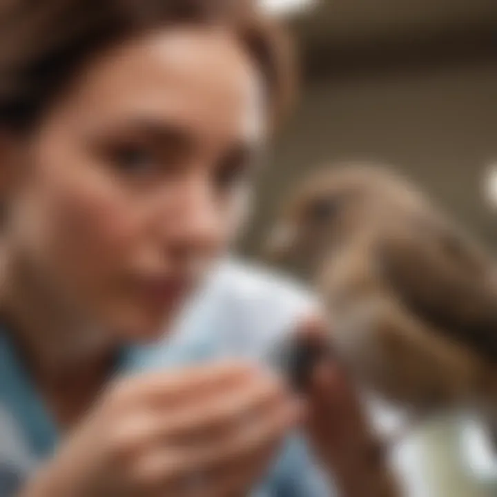 Veterinarian examining a bird during a check-up