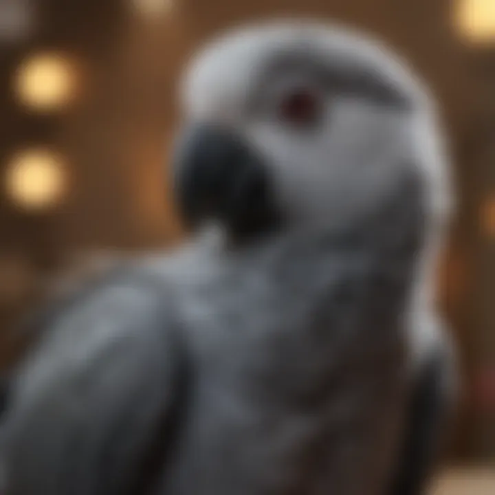 African Grey parrot in a playful pose