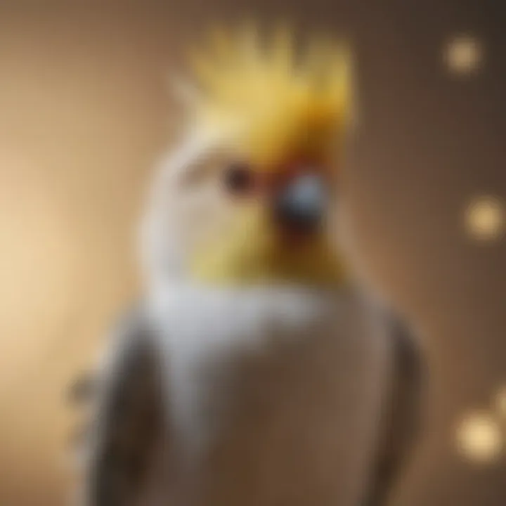 Cockatiel with bright crest and playful demeanor