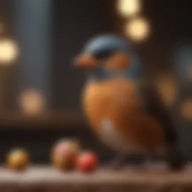 A bird engaging in playful behavior with toys