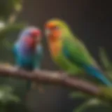 Colorful parakeets perched on a branch