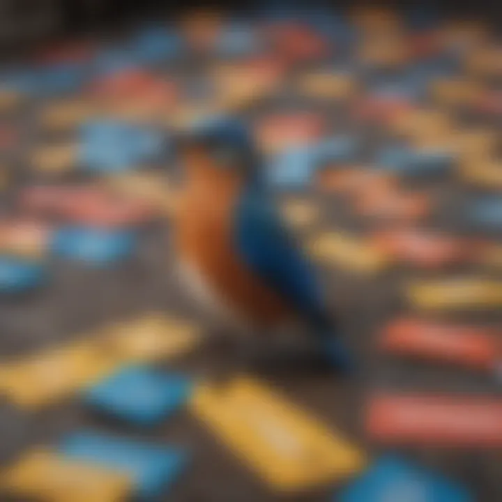 A collection of colorful name tags for blue birds