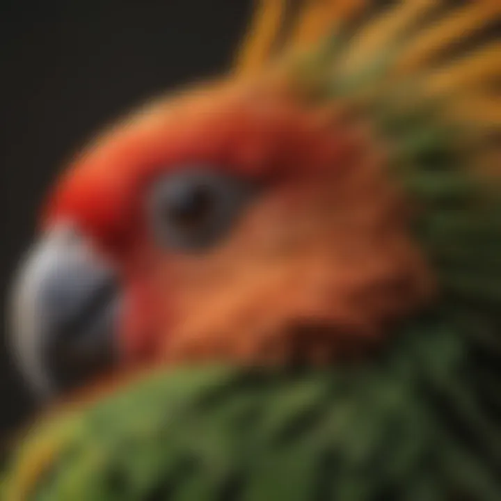 A close-up of a conure displaying its vibrant feathers