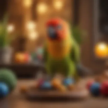 Engaging Playtime for Conures A playful conure engaging with a variety of toys