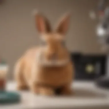 A rabbit receiving a check-up at a veterinary clinic