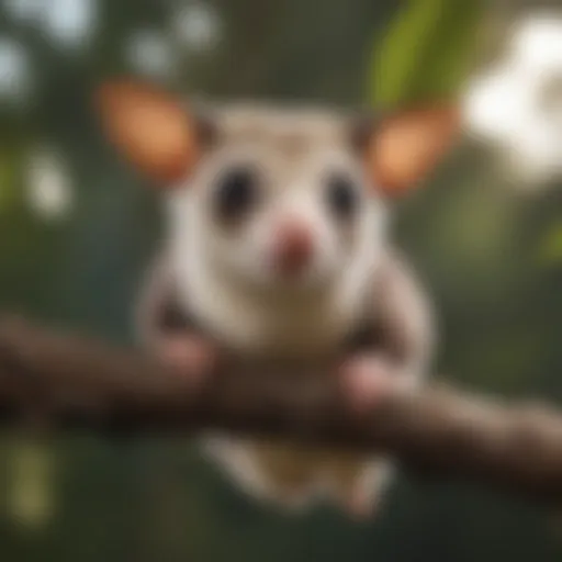 A sugar glider perched on a branch, showcasing its gliding membrane and distinctive markings.