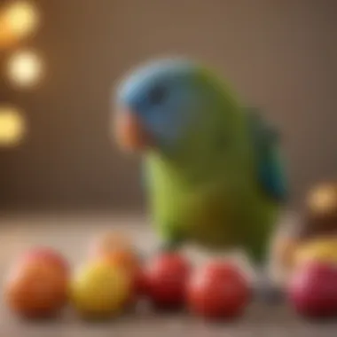 Pacific Parrotlet engaging in playful behavior with toys