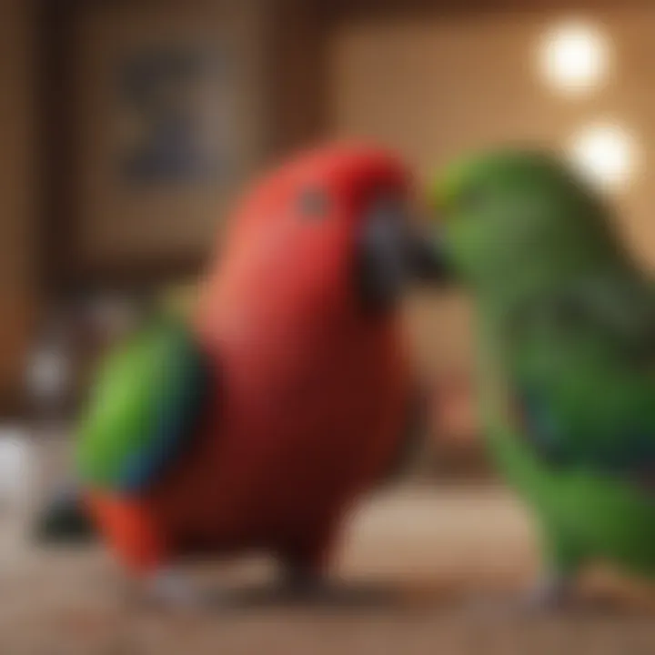 Eclectus parrot interacting with its owner