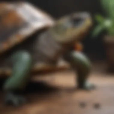 A close-up of an exotic turtle being cared for by veterinary staff.