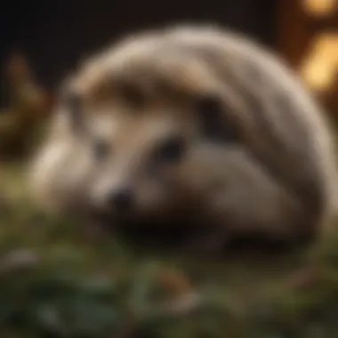 Hedgehog curled up in a cozy environment