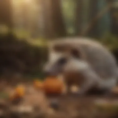 Hedgehog interacting with enrichment toys