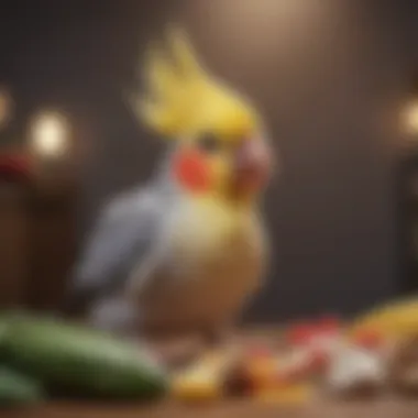 Cockatiel Delight: A Nutritious Feast Cockatiel enjoying a nutritious diet