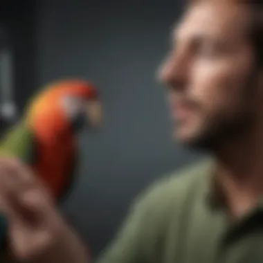 A parrot interacting with its owner, illustrating strong bond