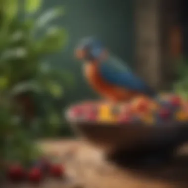 Nutritious Diet for Happy Birds A bowl of fresh fruits and seeds for birds