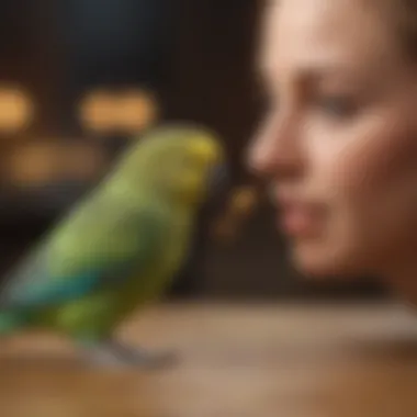 Strengthening Bonds with Your Feathered Friend An owner interacting playfully with a budgerigar