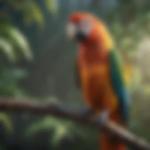 A vibrant parrot perched on a branch