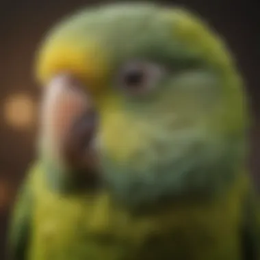 Colorful parakeets displaying various health conditions