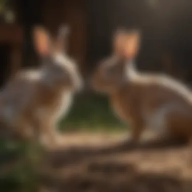 Two rabbits socializing, displaying friendly behavior.