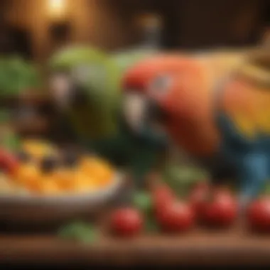 Wholesome Fresh Foods for Your Feathered Friends Fresh fruits and vegetables arranged for pet birds, highlighting healthy dietary choices.