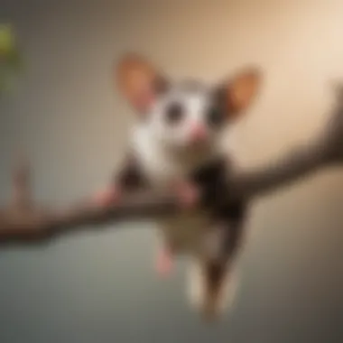 A vibrant sugar glider perched on a branch, showcasing its unique gliding membrane.