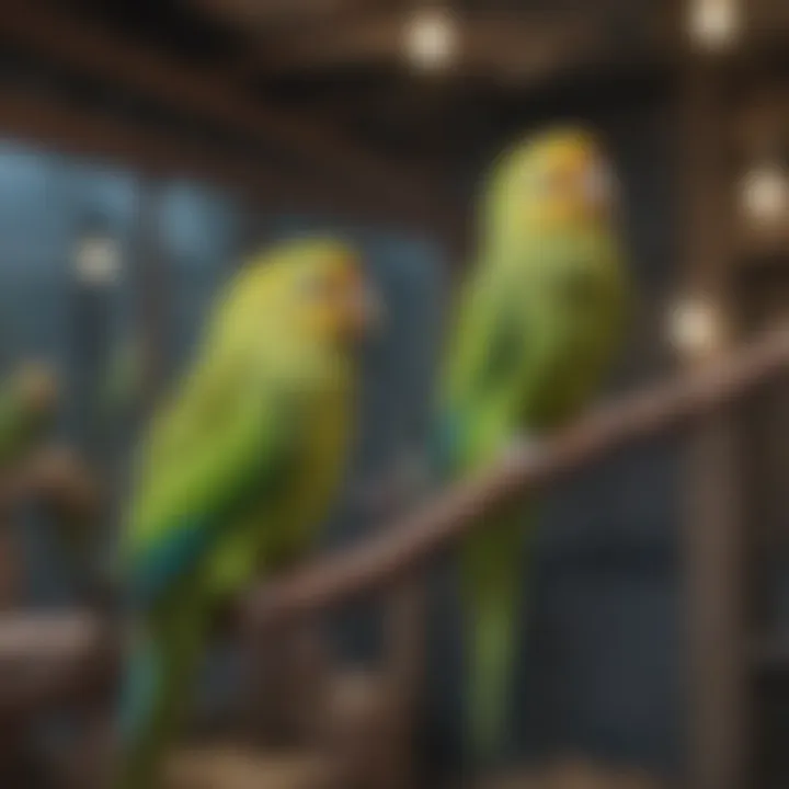 Parakeets enjoying their space inside a spacious aviary