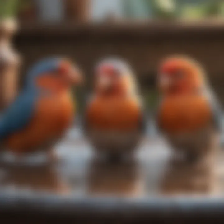 Happy pet birds enjoying their bath