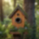 An elegant birdhouse made from eco-friendly materials surrounded by greenery