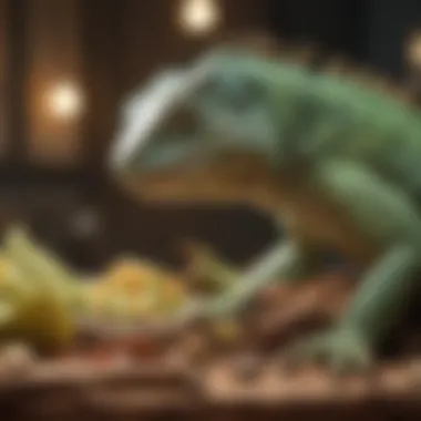 Nutritional Variety for Iguanas Diverse iguana diet displayed in feeding area