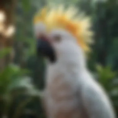 A majestic cockatoo in a lush tropical setting