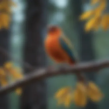 A vibrant bird perched on a branch