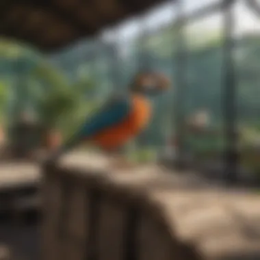 Spacious Aviary with Natural Elements Birds enjoying a spacious aviary with natural elements