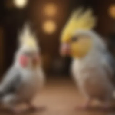 A playful cockatiel interacting with its owner