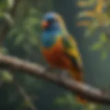 A vibrant collection of rare pet birds perched gracefully on branches.