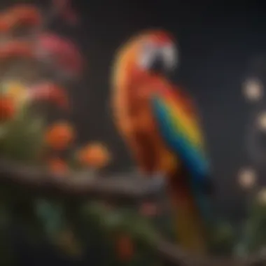 A vibrant parrot perched on a branch, showcasing its colorful feathers