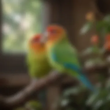 A charming parakeet singing melodiously in a cozy environment.