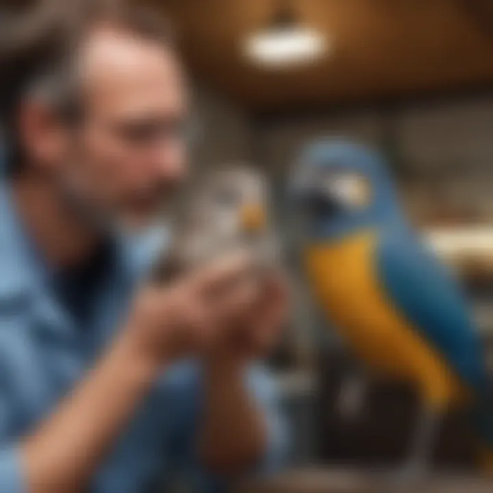 Bird owner consulting with a veterinarian