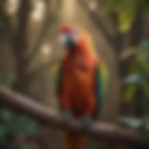 A vibrant parrot perched on a branch, showcasing its colorful feathers.