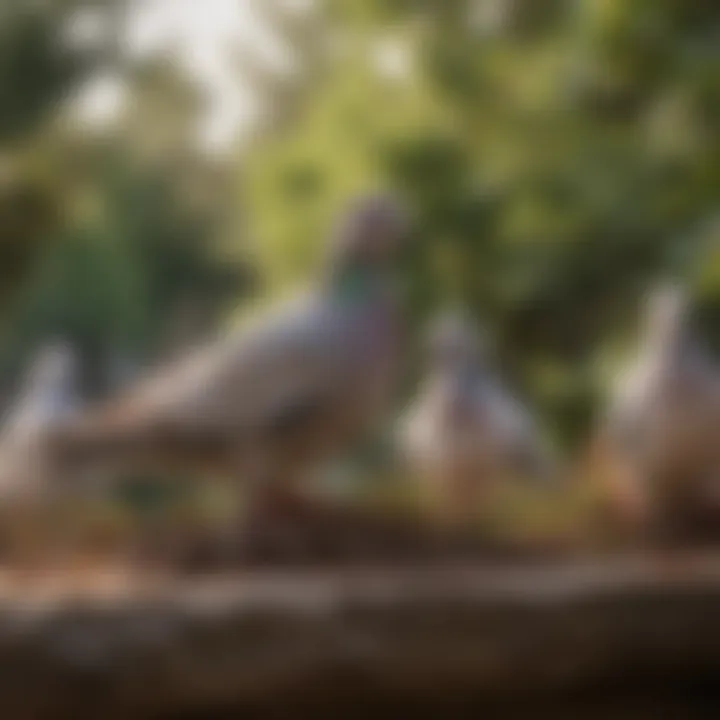 A variety of dove species in a serene outdoor setting