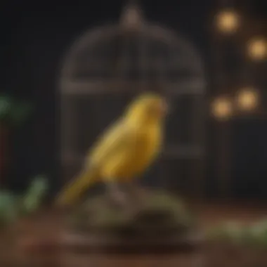 Joyful Canary in a Decorative Cage A lively canary singing in a decorative cage, highlighting its joyful nature.