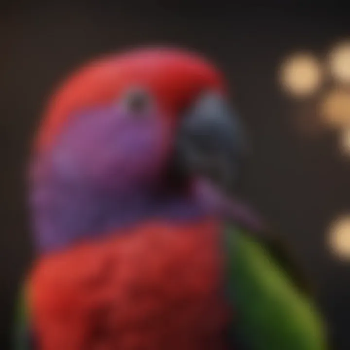 Beautiful female Eclectus parrot showcasing bright red and purple feathers