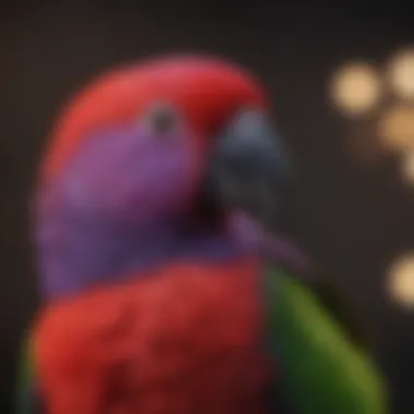 Female Eclectus Parrot with Striking Red and Purple Feathers Beautiful female Eclectus parrot showcasing bright red and purple feathers